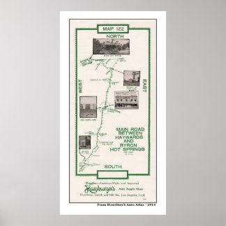 Kaart 1914, Haywards aan Byron Hot Springs Poster