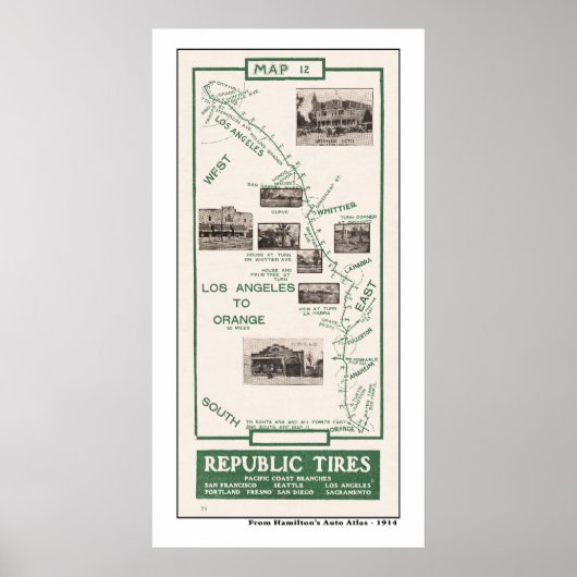 Kaart 1914, LA naar Sinaasappel Poster (Voorkant)