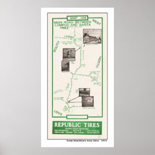 Kaart 1914, Lompoc aan Santa Ynez Poster