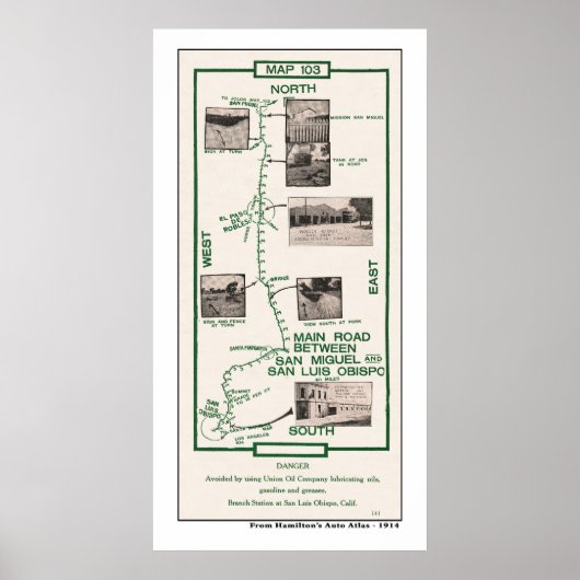 Kaart 1914, San Miguel naar San Luis Obispo Poster (Voorkant)