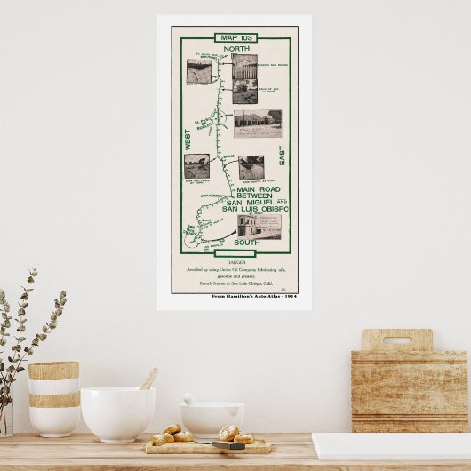 Kaart 1914, San Miguel naar San Luis Obispo Poster (Keuken)