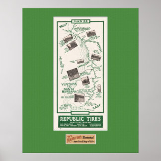 Kaart 1914, Santa Barbara-Ventura Poster