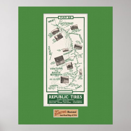 Kaart 1914, Santa Barbara-Ventura Poster (Voorkant)