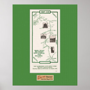 Kaart 1914, Santa Cruz tot Salinas, Groene Mat Poster