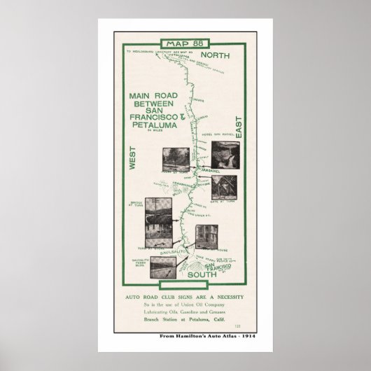 Kaart 1914, SF naar Petaluma Poster (Voorkant)