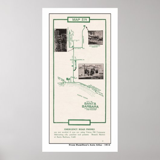 Kaart 1914, stad Santa Barbara Poster (Voorkant)