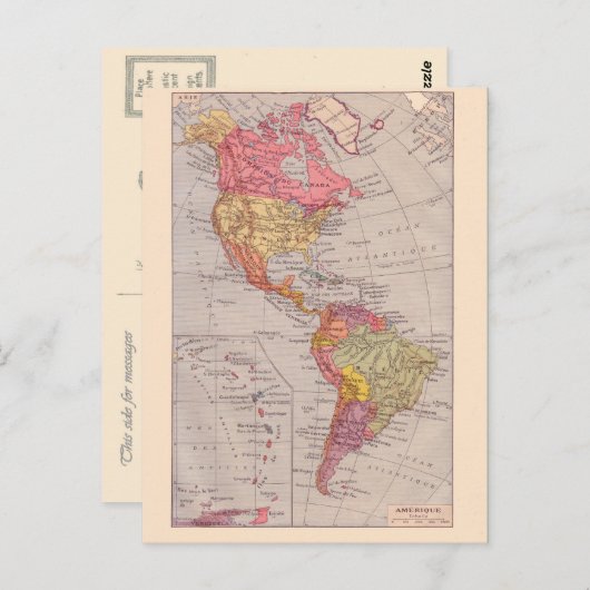  kaart, 1920, Amerika, noord en zuid Briefkaart (Voorkant / Achterkant)