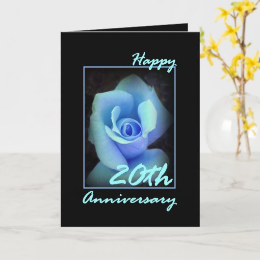 Kaart 20-jarig huwelijksjubileum met blauwe roos (Gele Bloem)