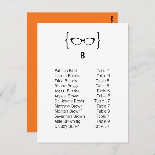 Kaart 2 Geeky Glasses Seating Chart Briefkaart v2 (Voorkant / Achterkant)