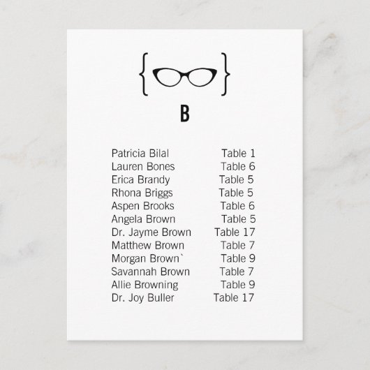 Kaart 2 Geeky Glasses Seating Chart Briefkaart v2 (Voorkant)