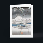 Kaart 2 van het Landschap van de sneeuw<br><div class="desc">Een mooie Japanse ukiyo-E houtsnededruk door Utagawa Hiroshige,  een kunstenaar beroemd voor zijn landschapsprint. Dit is paneel 2 in de triptiek getiteld Moderne Genji: Het bekijken in Sneeuw.</div>
