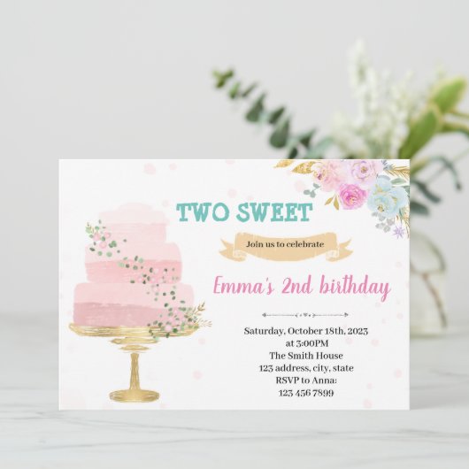 Kaart 2e verjaardag uitnodiging (Staand voorkant)