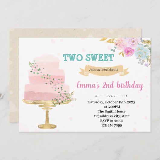 Kaart 2e verjaardag uitnodiging (Voorkant / Achterkant)