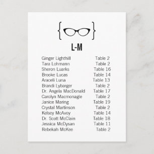 Kaart 8 Geeky Glasses Seating Chart Briefkaart v2
