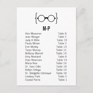 Kaart 9B Geeky Glasses Seating Chart Briefkaart v1