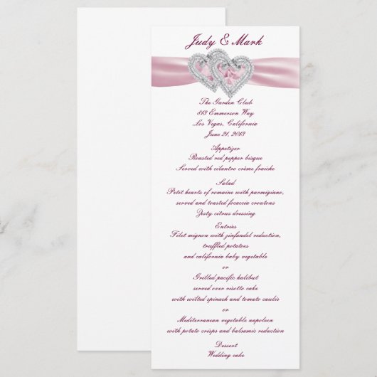 Kaart Aangepast roze hartenmenu (Voorkant / Achterkant)