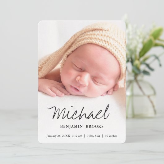 Kaart Aangepaste Baby-fotoaankondiging (Staand voorkant)