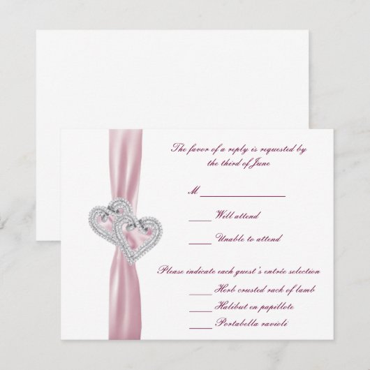 Kaart aangepaste roze hartenrespons (Voorkant / Achterkant)