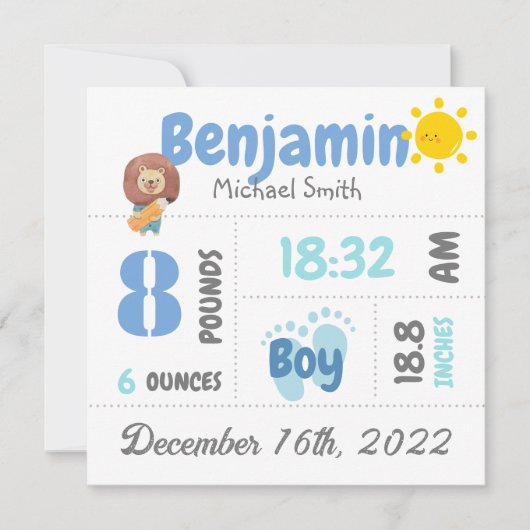 Kaart Aankondiging van persoonlijke pasgeboren fot (Voorkant)