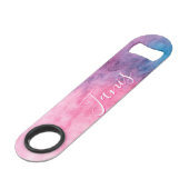 Kaart abstract roze en blauw patroonkrediet speed flessenopener (Voorkant Gekanteld)
