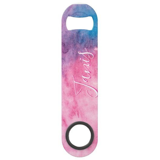 Kaart abstract roze en blauw patroonkrediet speed flessenopener (Achterkant)