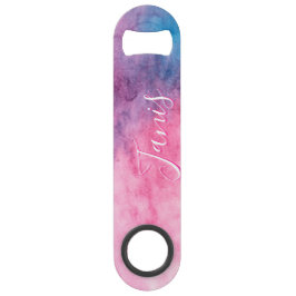 Kaart abstract roze en blauw patroonkrediet speed flessenopener