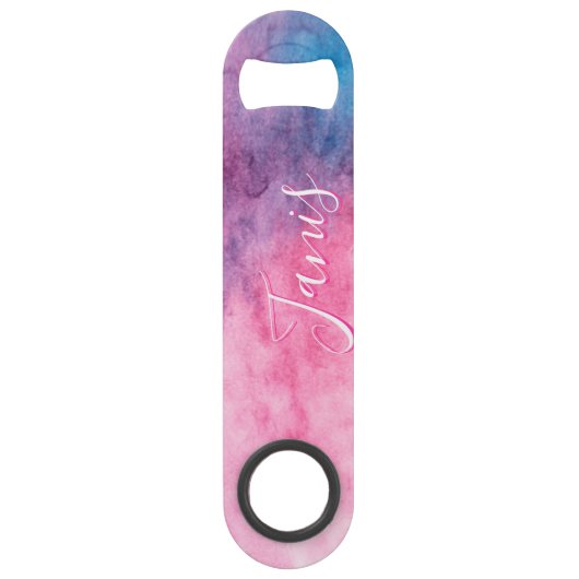 Kaart abstract roze en blauw patroonkrediet speed flessenopener (Voorkant)