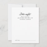 Kaart  advies voor advies op de nachtelijke datum<br><div class="desc">Deze kaarten van de het nachtidee van de manuscriptdatum zijn de perfecte activiteit voor een minimalistische trouwontvangst of een vrijgezellenfeest. Het romantische zwarte en witte design is uitgerust met een unieke witte typografie met een eenvoudige bosmische stijl. in elke kleur. Houd het ontwerp minimaal en elegant, zoals het is, of...</div>