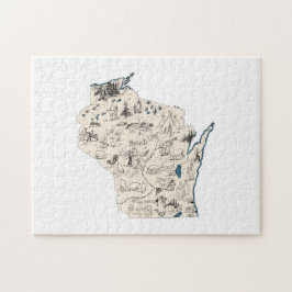  kaart Afbeelding Wisconsin Shaped Badger State Legpuzzel