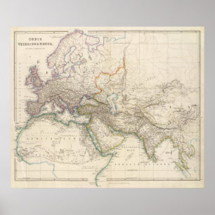 Kaart Afrika, Europa en western-Azië Poster