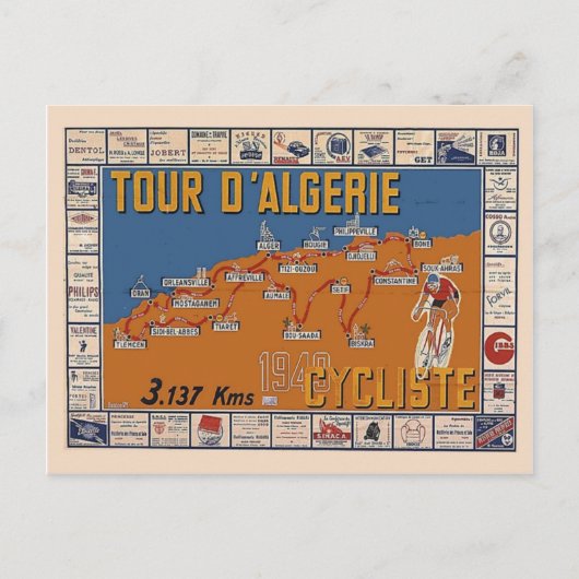  kaart, Algerijnse Cycle race 1949 Briefkaart (Voorkant)