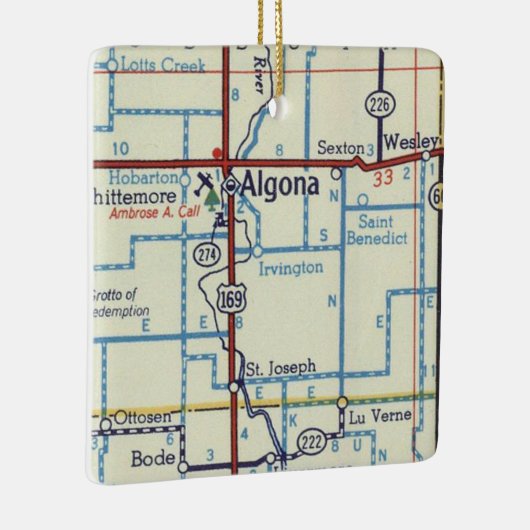  kaart Algona IA Keramisch Ornament (Rechts)