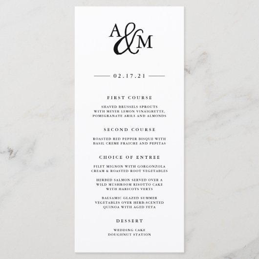 Kaart ampersand Monogram Wedding Menu (Voorkant)