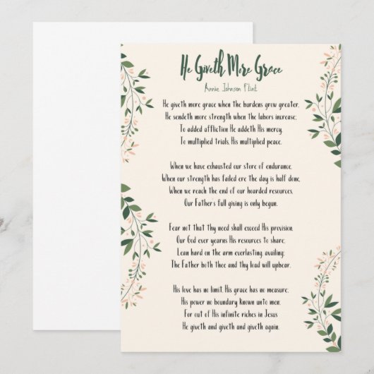 Kaart Annie Johnson Flint - 'Hij geeft meer eer' (Voorkant / Achterkant)