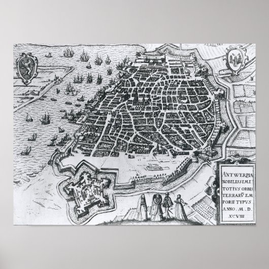 Kaart Antwerpen, 1598 Poster (Voorkant)