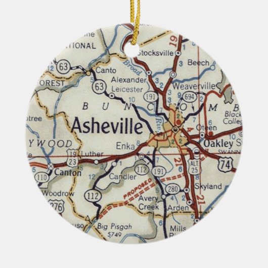  kaart Asheville NC Keramisch Ornament (Voorkant)