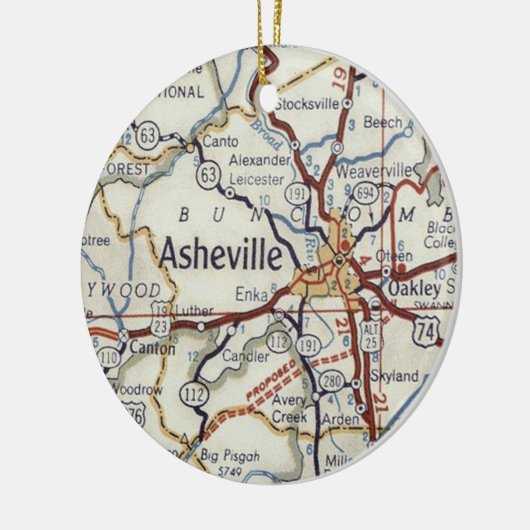 kaart Asheville NC Keramisch Ornament (Links)