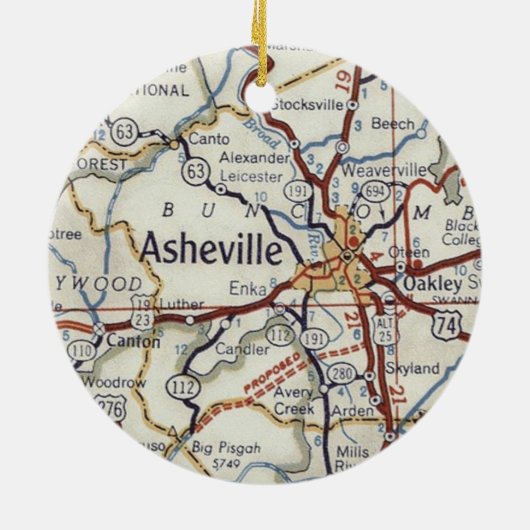  kaart Asheville NC Keramisch Ornament (Achterkant)
