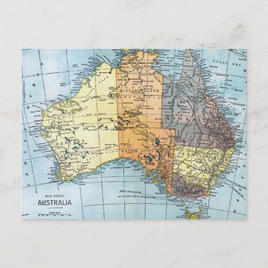 KAART: AUSTRALIË, c1890 Briefkaart (Voorkant)
