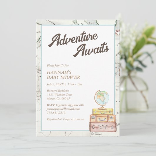 kaart Avontuur wacht op Baby shower Uitnodigen (Staand voorkant)
