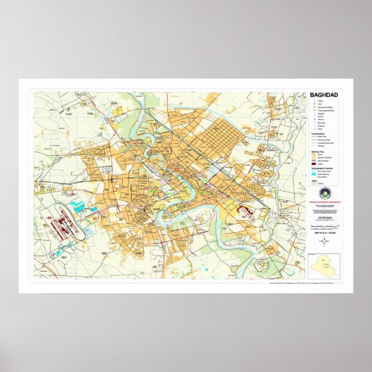 Kaart Bagdad City Irak - 2003 Poster (Voorkant)