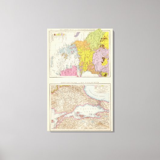 Kaart Balkanschiereiland en Constantinopel Canvas Afdruk (Voorkant)