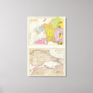 Kaart Balkanschiereiland en Constantinopel Canvas Afdruk