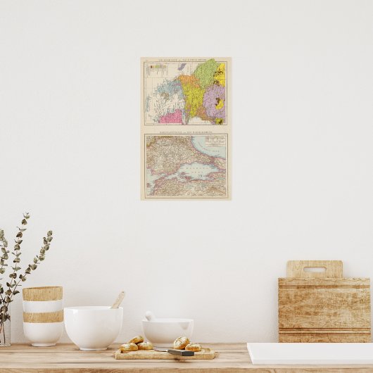 Kaart Balkanschiereiland en Constantinopel Poster (Keuken)