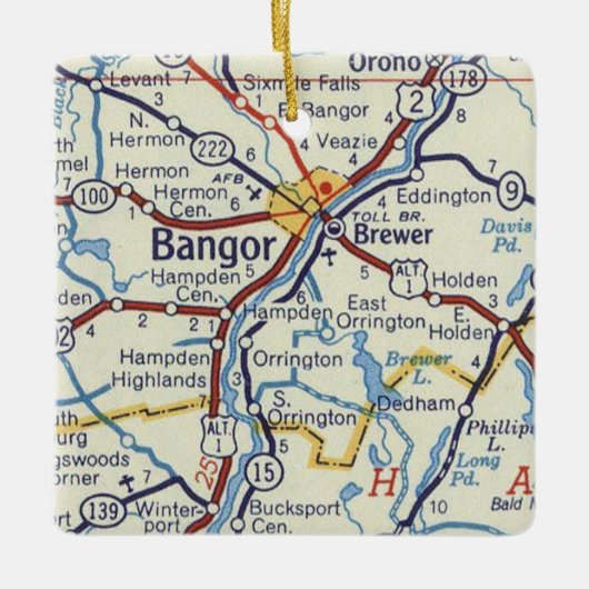  kaart Bangor Maine Keramisch Ornament (Voorkant)