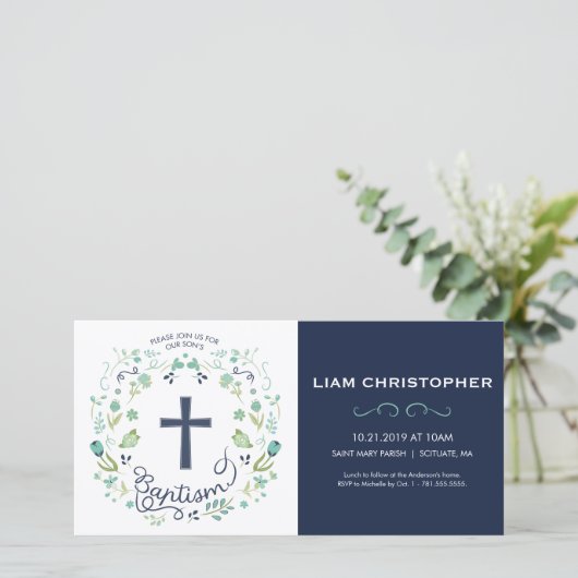 Kaart Baptisme-uitnodiging voor jongen - Uitnodigi (Staand voorkant)