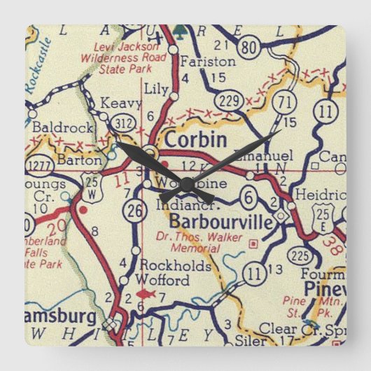  kaart Barbourville KY Vierkante Klok (Voorkant)