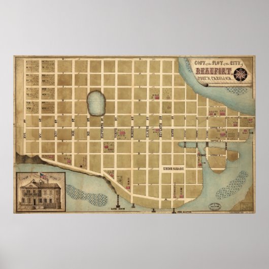  kaart Beaufort SC (jaren 1860) Poster (Voorkant)