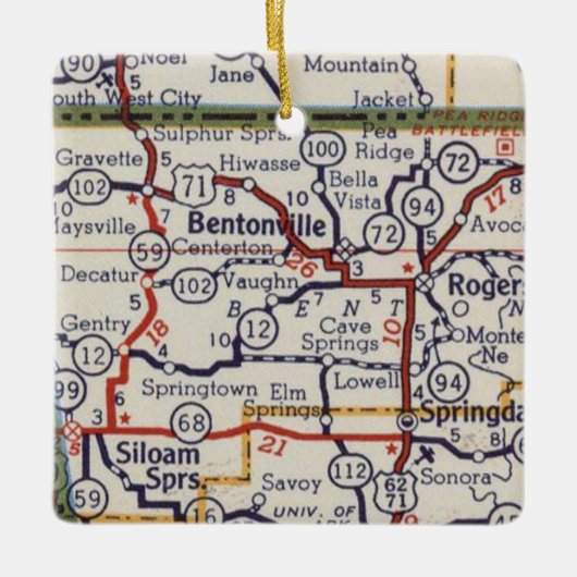  kaart Bentonville AR Keramisch Ornament (Voorkant)