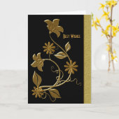 Kaart Best Wishes Birthday Black Gold Floral (Gele Bloem)